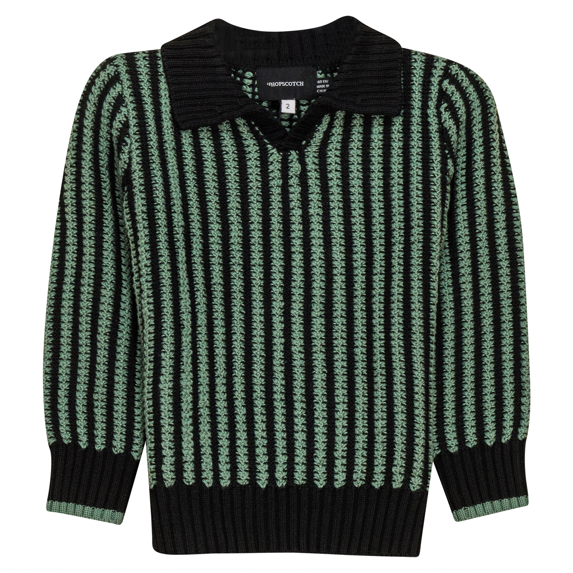 Stripe Textured Knit Sweater Black Sage