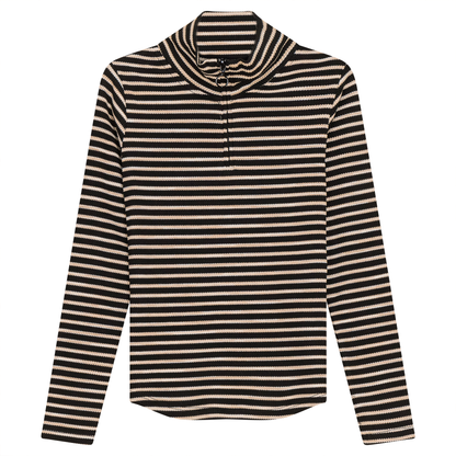 Stripe Waffle Knit Top Black