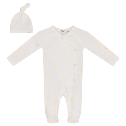 Umbrella Print Onesie with Hat Pale Yelow