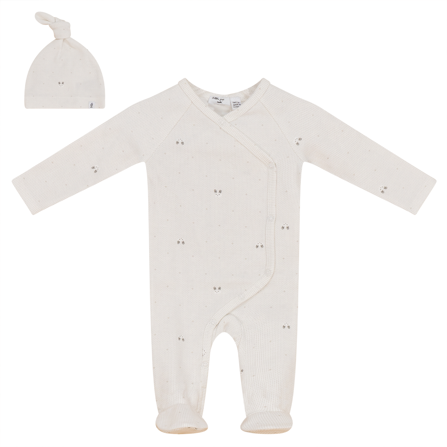 Bunny Print Onesie with Hat Off White