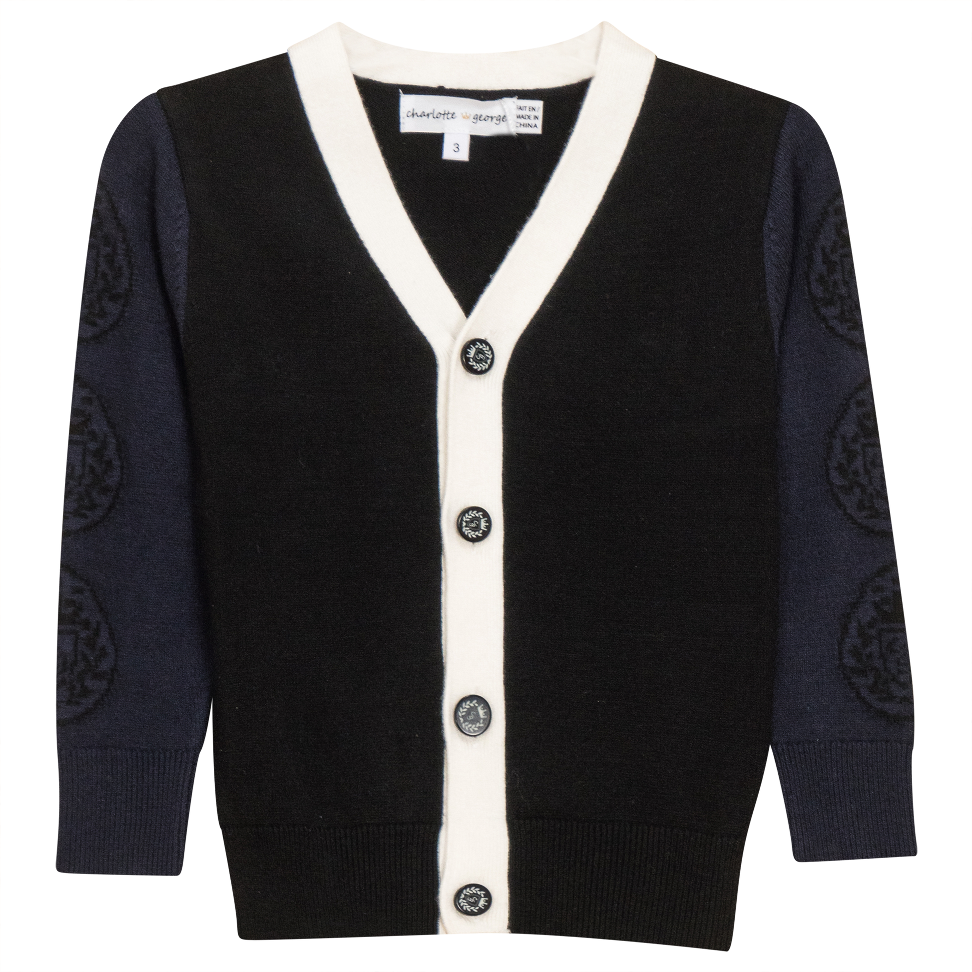 Crest Knit Cardigan Black Dark Navy