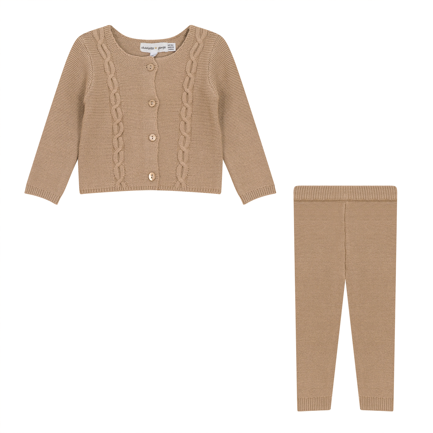 Garter Knit 2Pc Set Beige