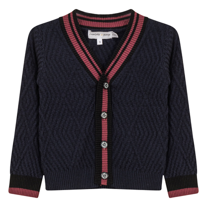 Diamond Textured Knit Cardigan Dark Navy