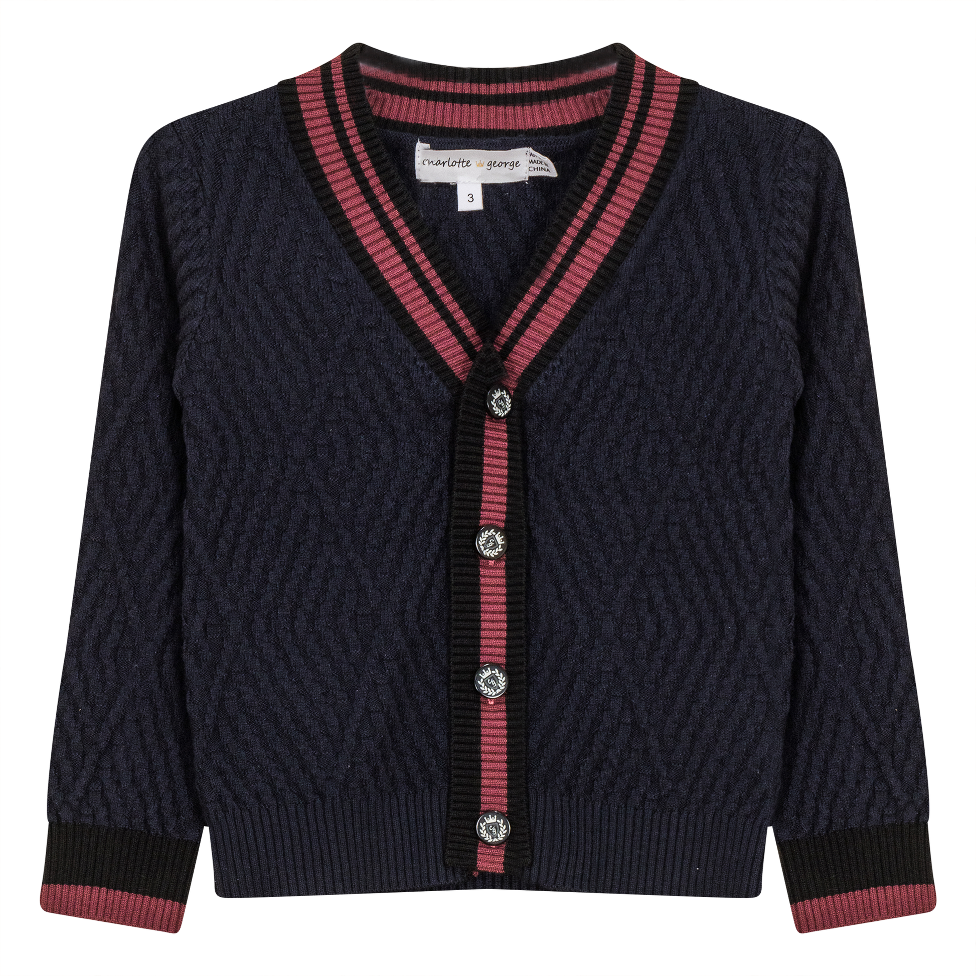 Diamond Textured Knit Cardigan Dark Navy