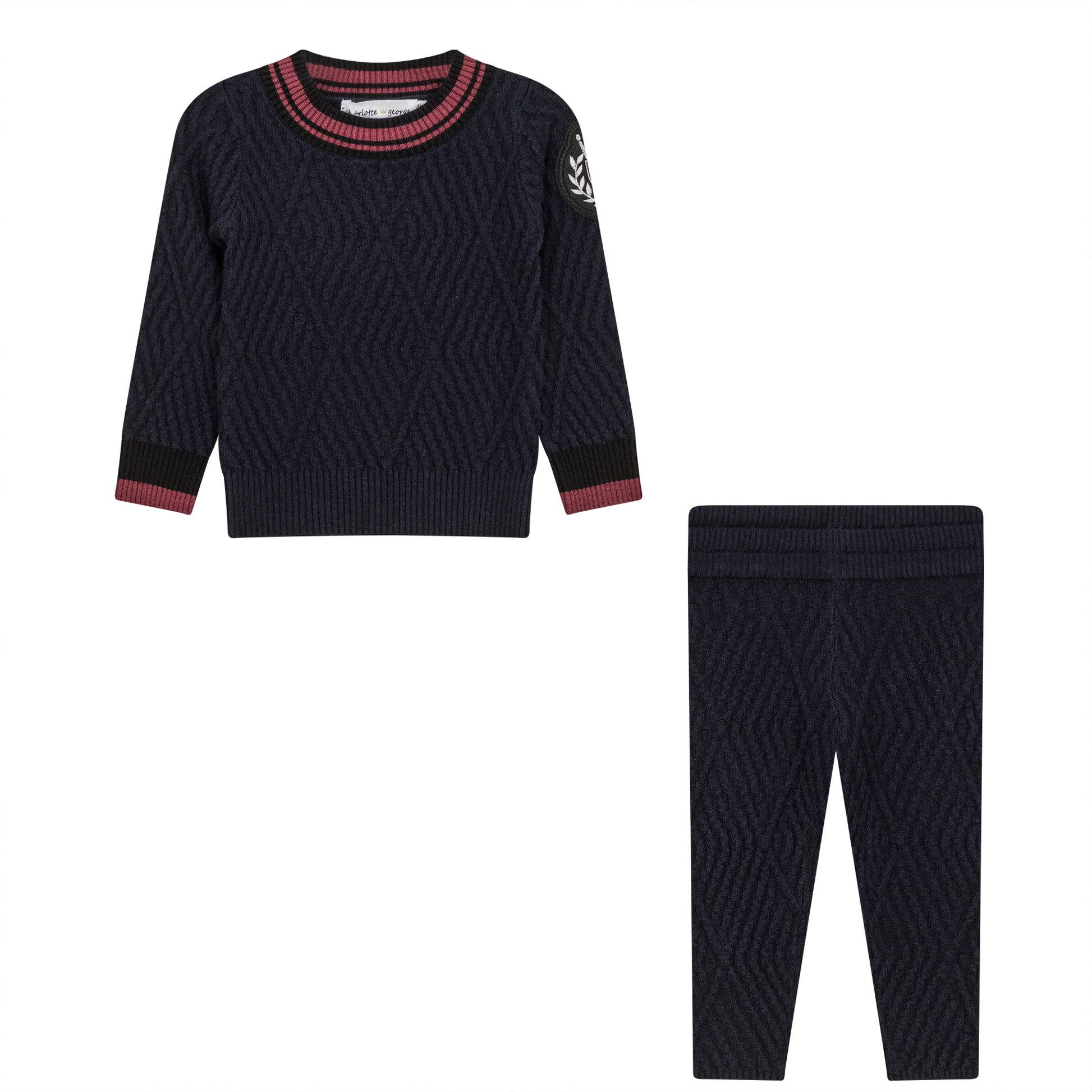 Diamond Textured Knit 2Pc Set Dark Navy