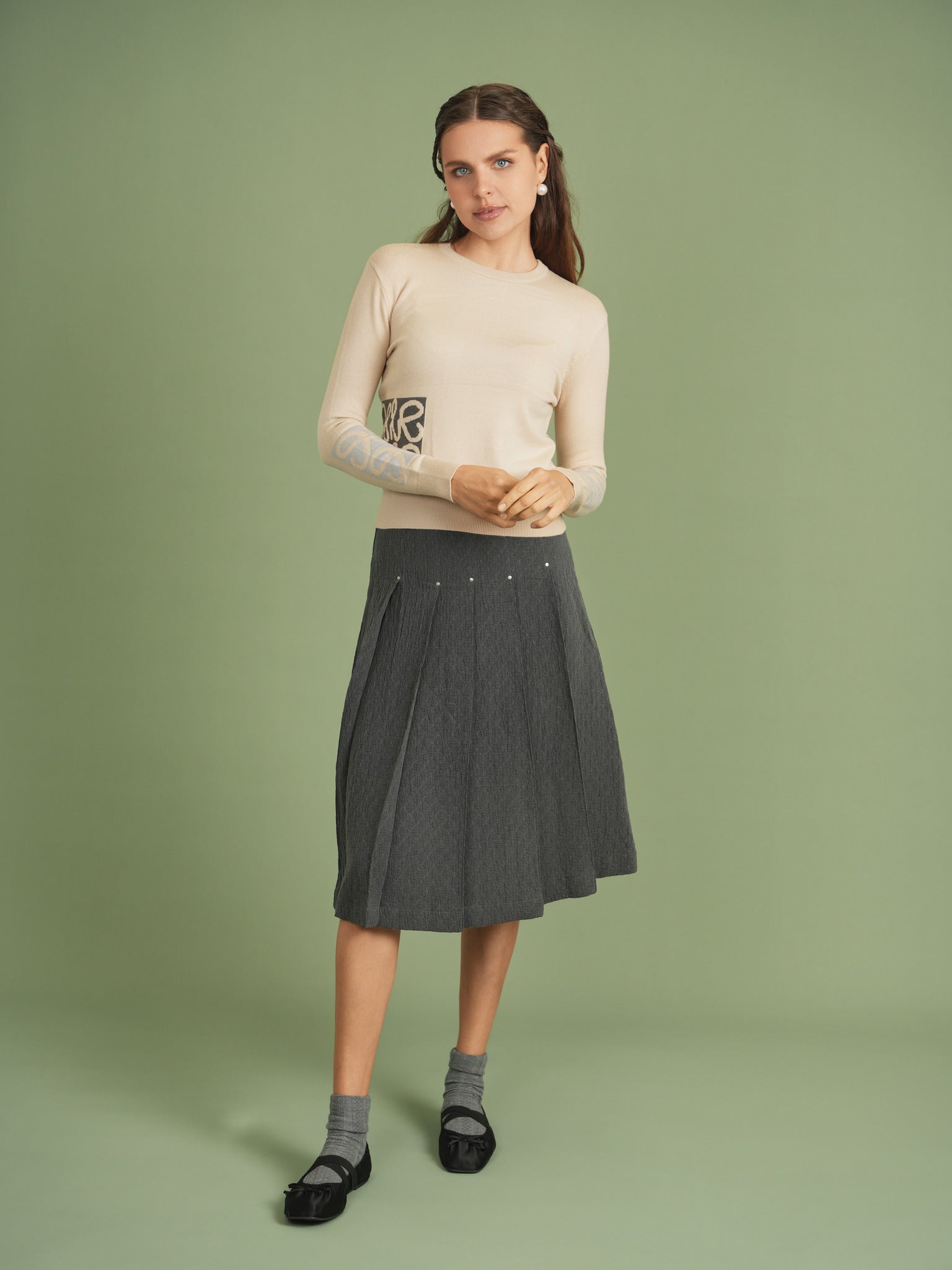 Woven Jacquard Pleated Skirt