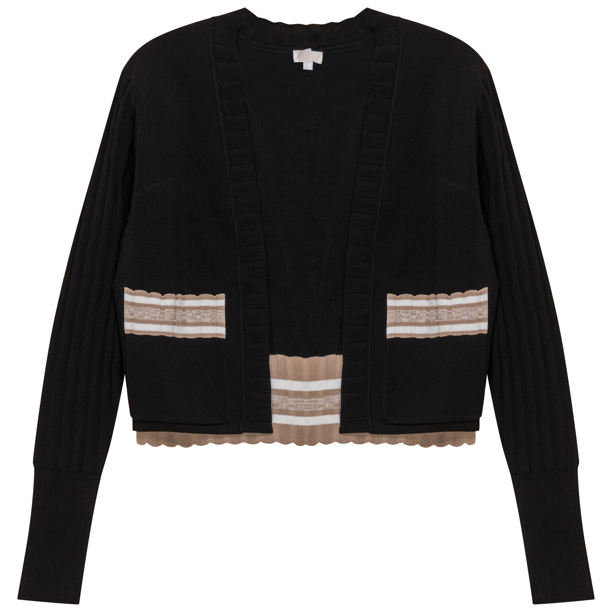 Striped Trim Crop Cardigan Black