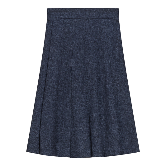 Mix Knit Knife Pleated Skirt Denim