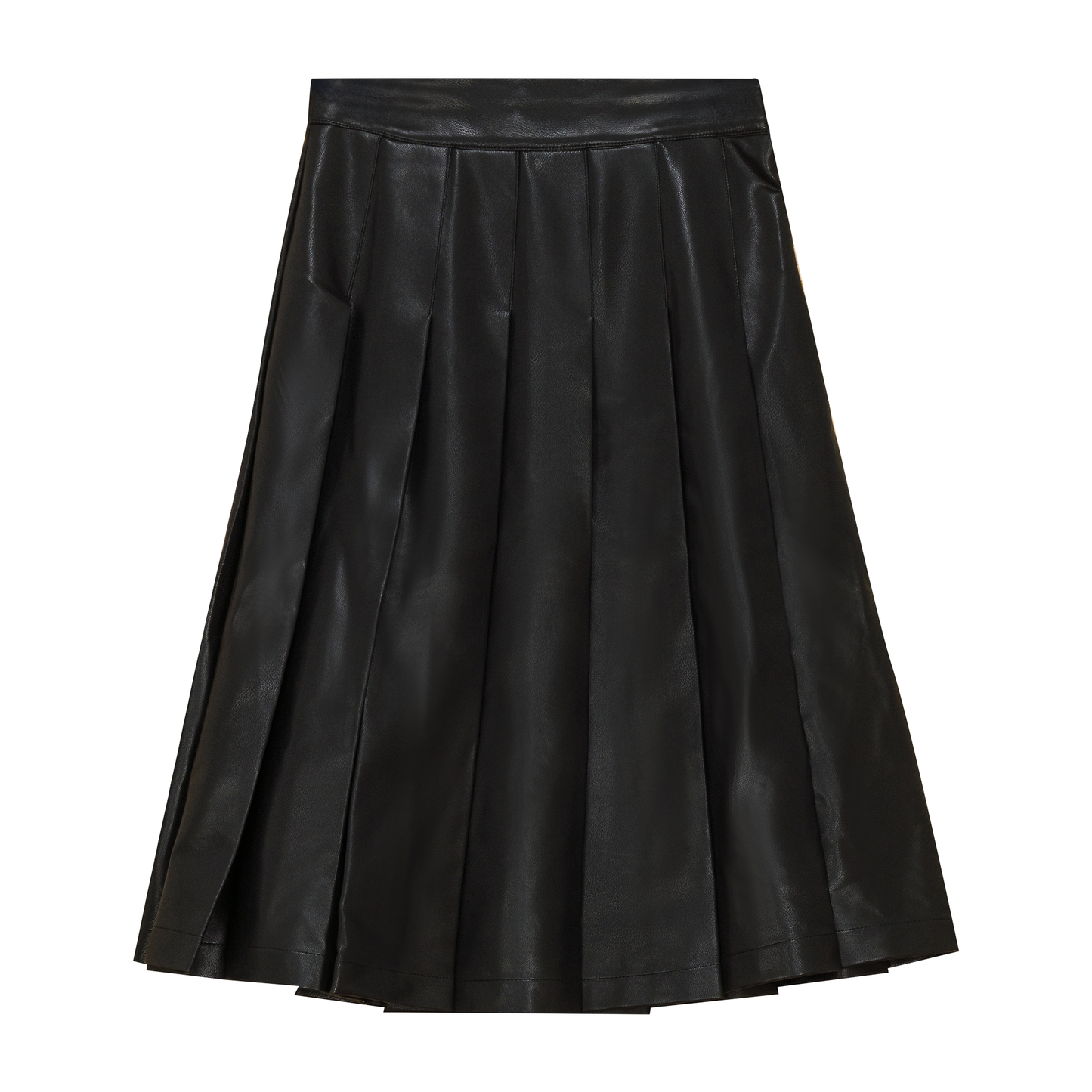 Leather Knife Pleats Skirt Black