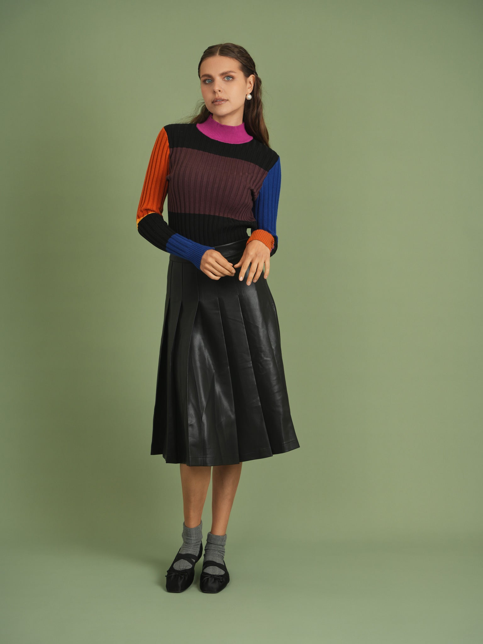 Leather Knife Pleats Skirt