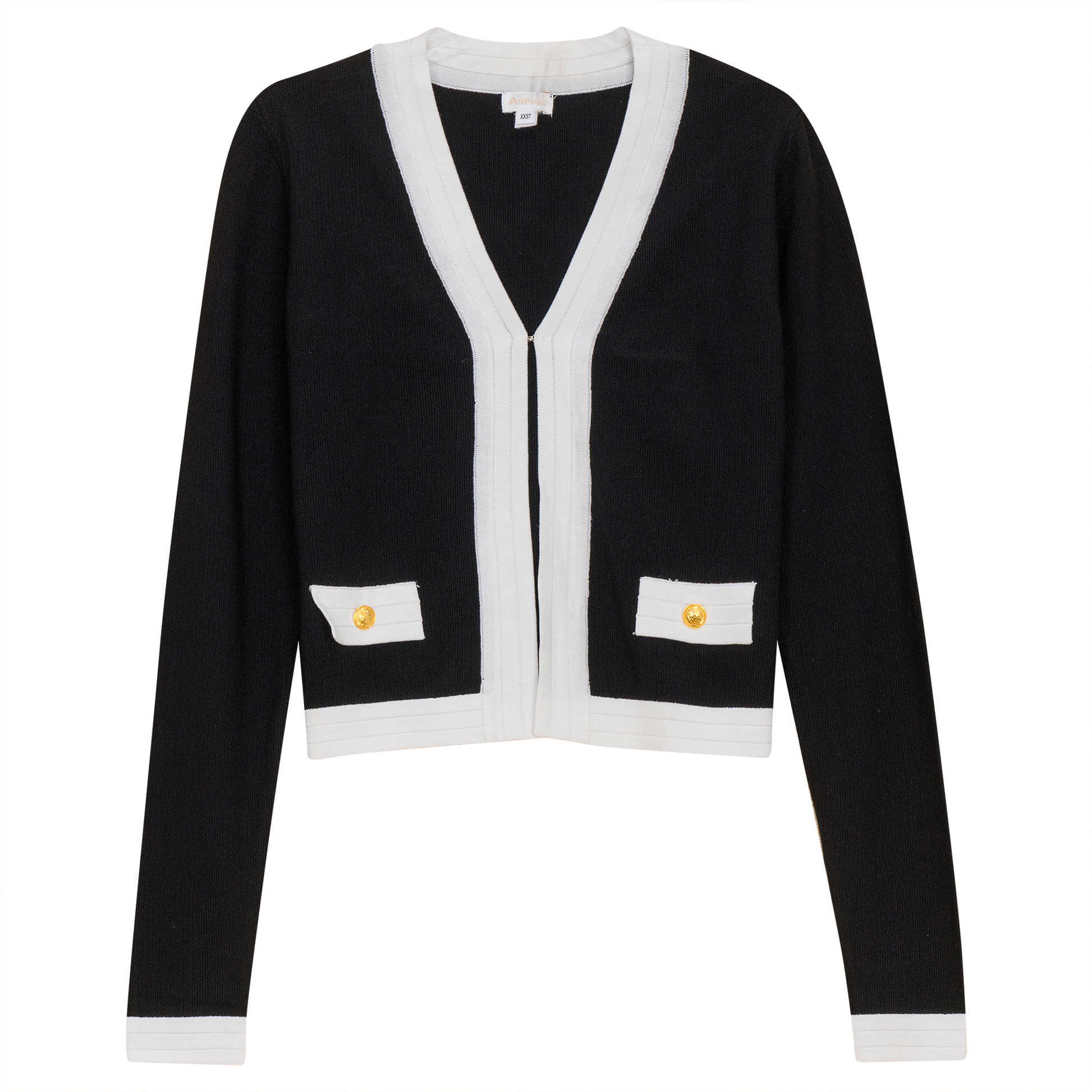 Knit Crop Cardigan Black Off White