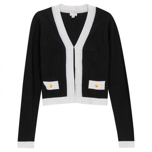 Knit Crop Cardigan Black Off White