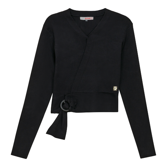 Knitted Wrap Top Black
