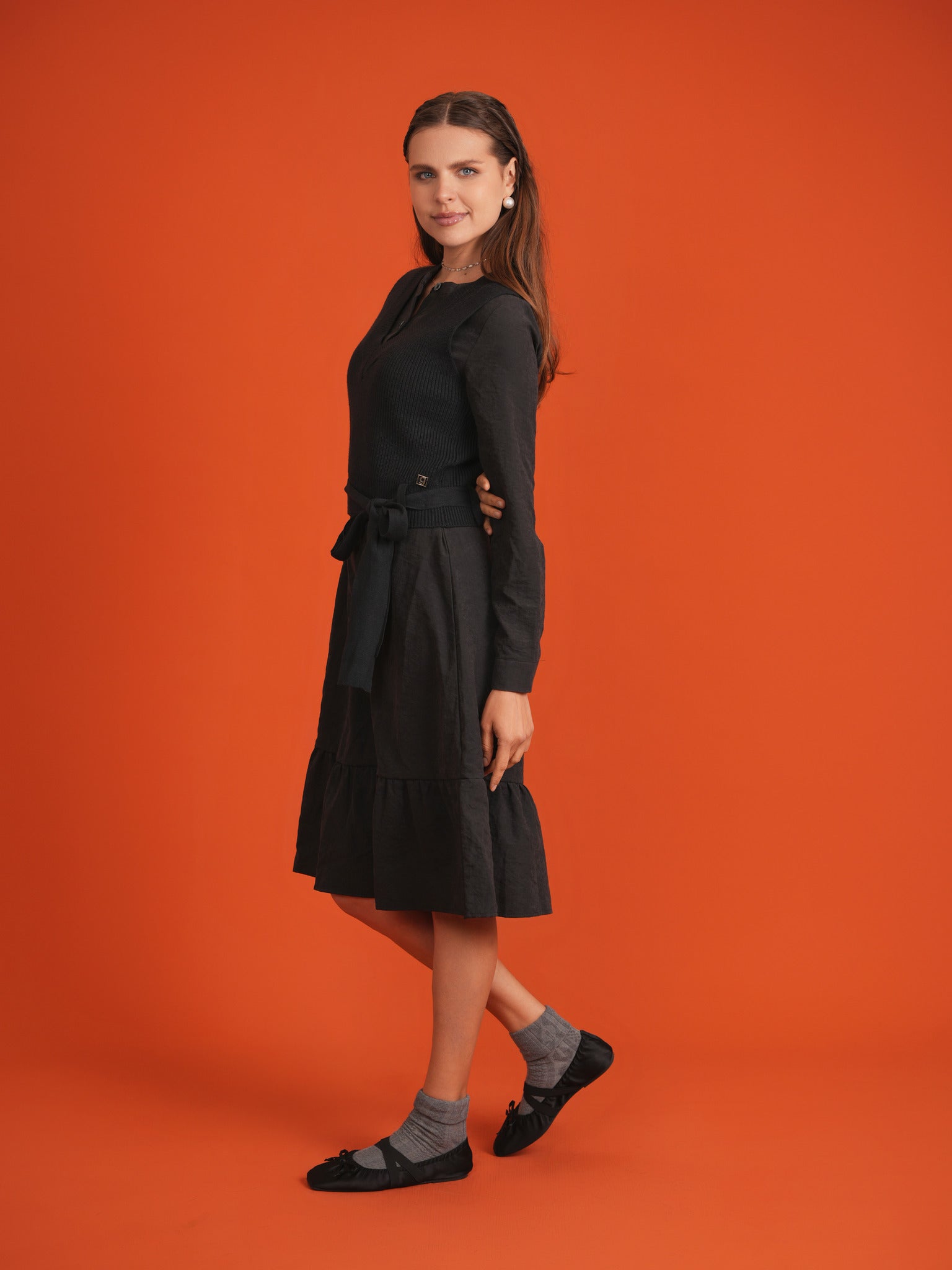 Woven Dress with Knit Vest