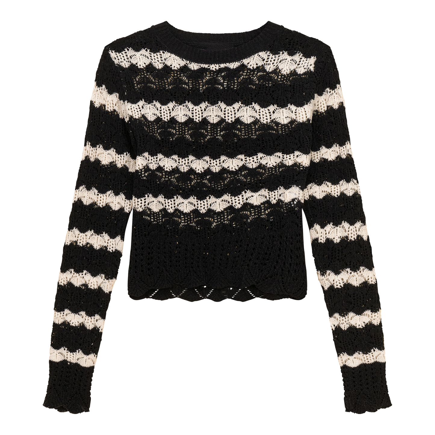 Cable Knit Lace Top Black Cream
