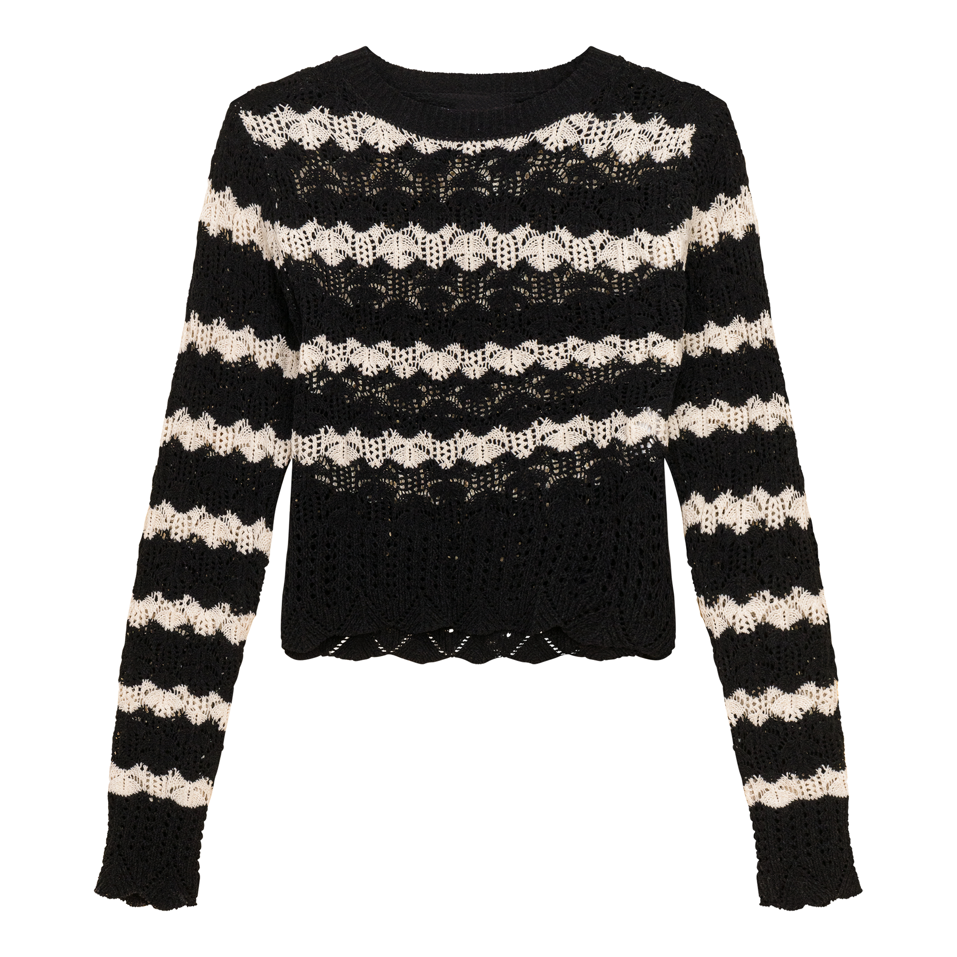 Cable Knit Lace Top Black Cream