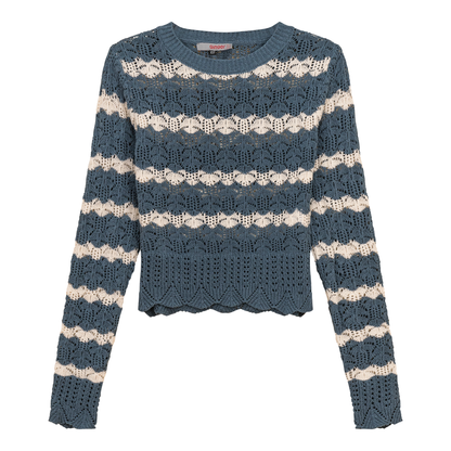 Cable Knit Lace Top Denim Cream
