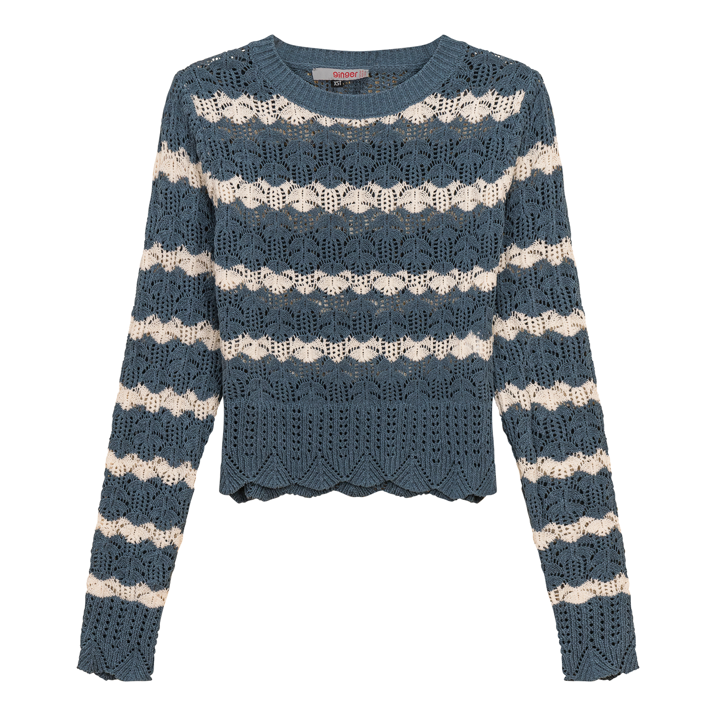 Cable Knit Lace Top Denim Cream