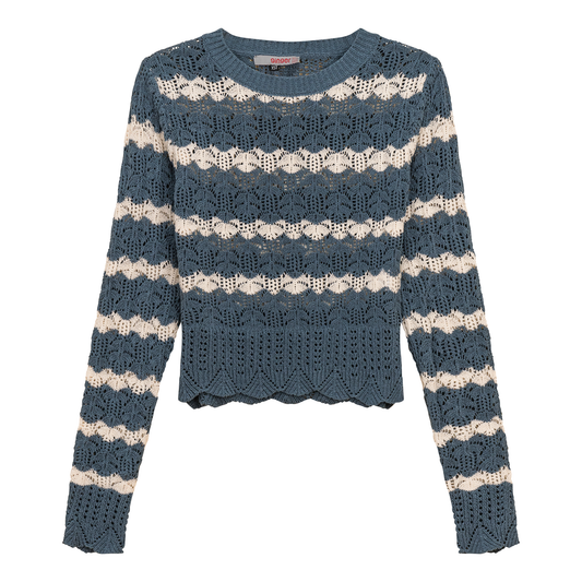 Cable Knit Lace Top Denim Cream