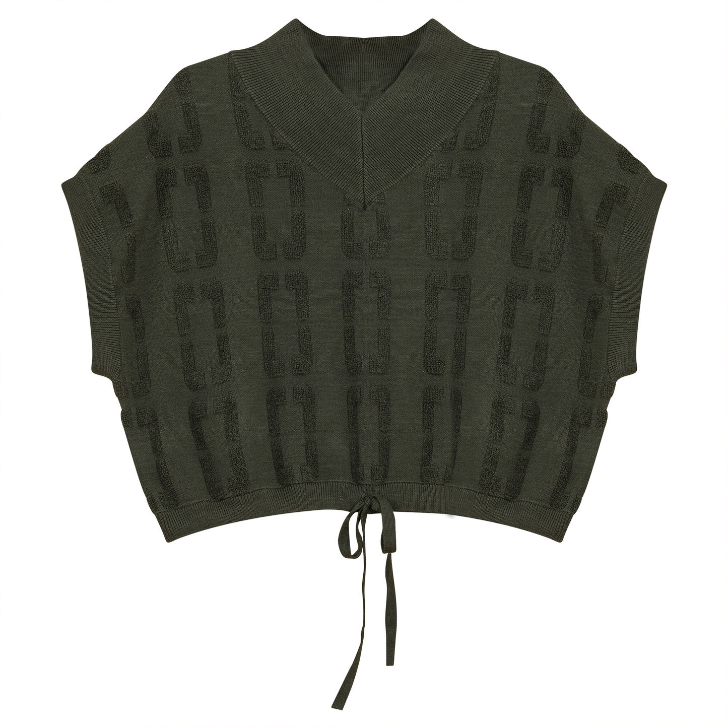 Chain Jacquard Knit Crop Vest Olive