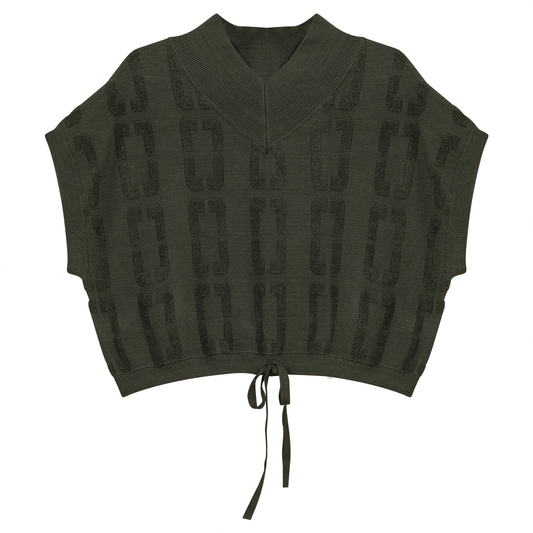 Chain Jacquard Knit Crop Vest Olive