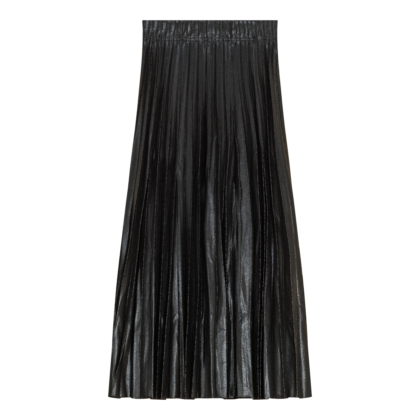Leather Crinkle Pleated Midi Skirt Black