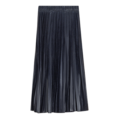 Leather Crinkle Pleated Midi Skirt Navy