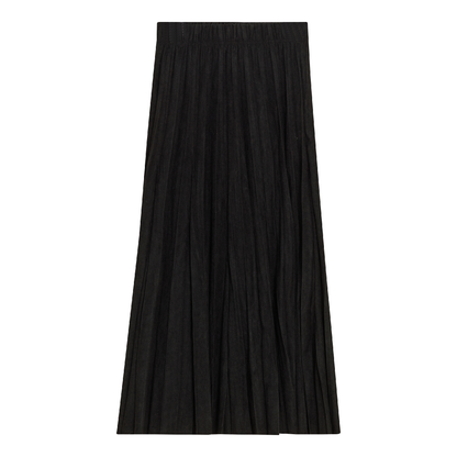 Corduroy Crinkle Pleated Midi Skirt Black