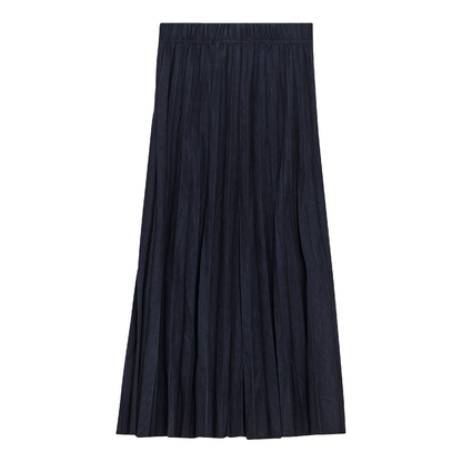 Corduroy Crinkle Pleated Midi Skirt Dark Navy