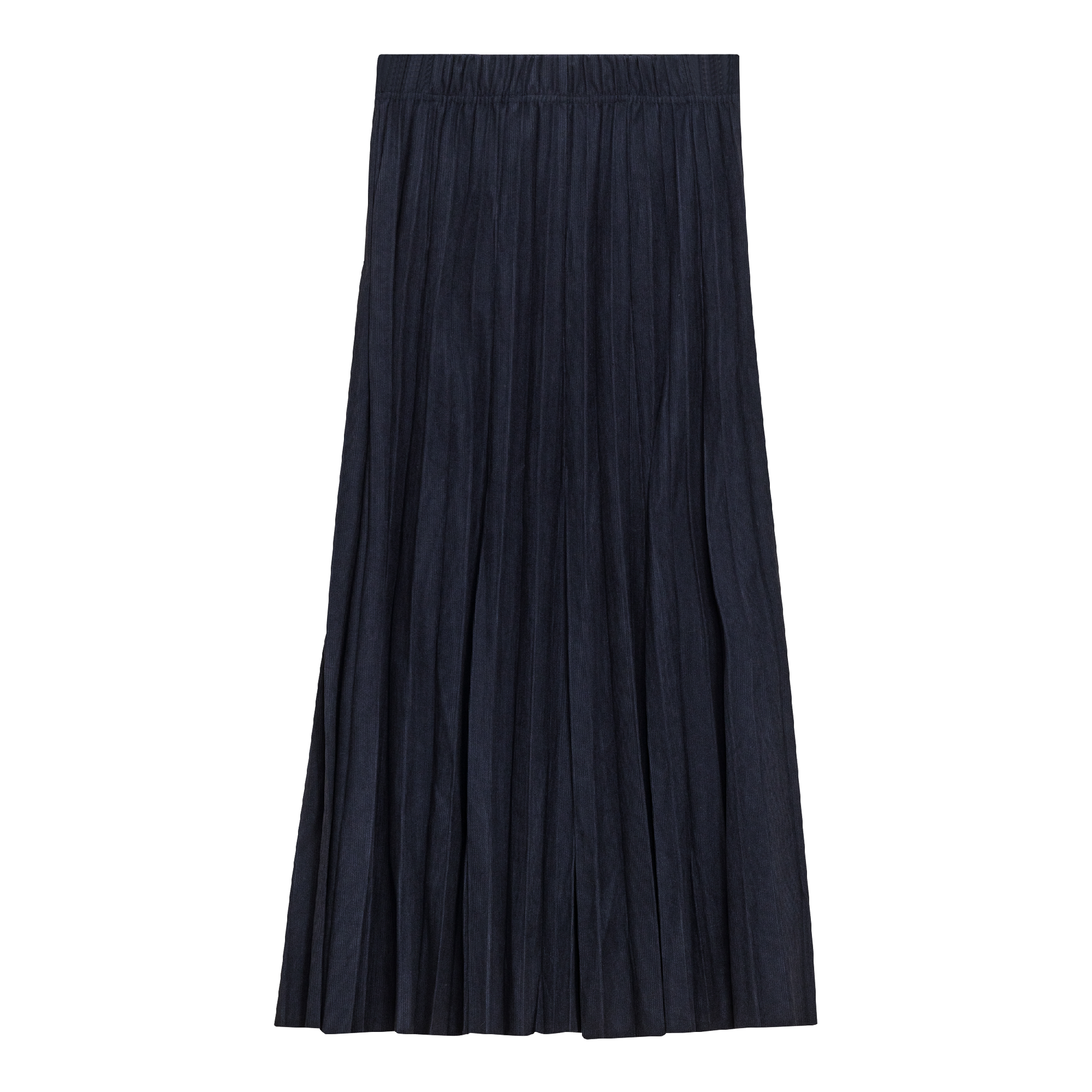 Corduroy Crinkle Pleated Midi Skirt Dark Navy