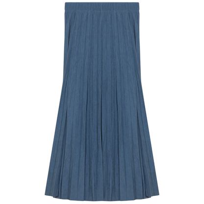 Corduroy Crinkle Pleated Midi Skirt Light Denim