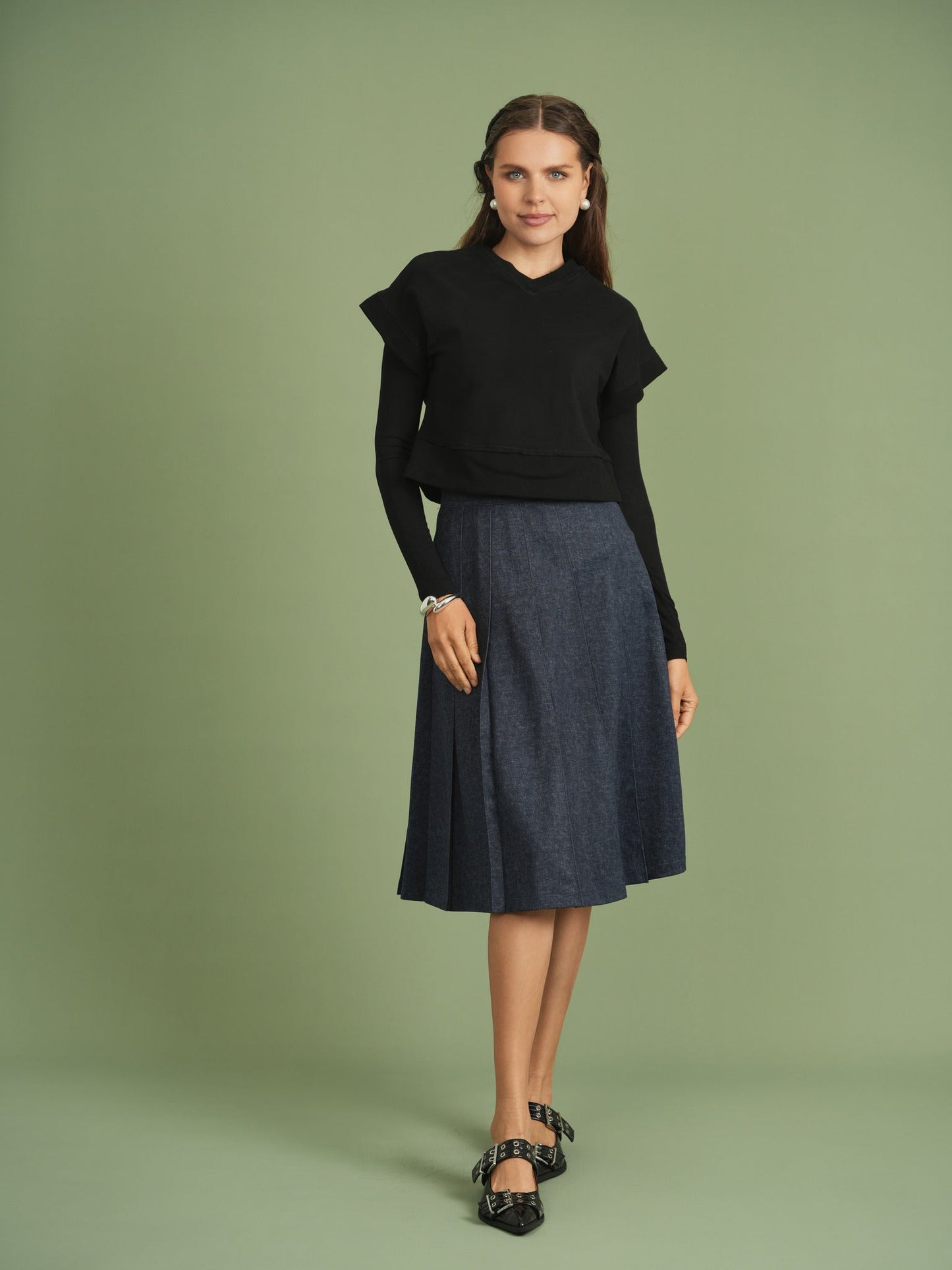 Crinkle Woven Pleated Skirt