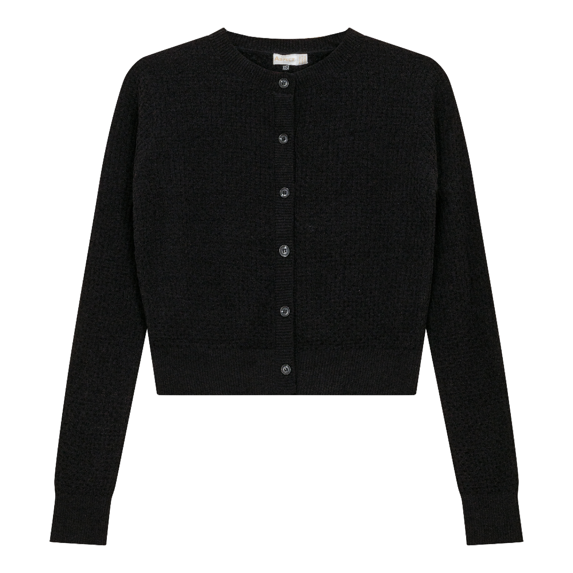 Textured Knit Crop Cardigan Black