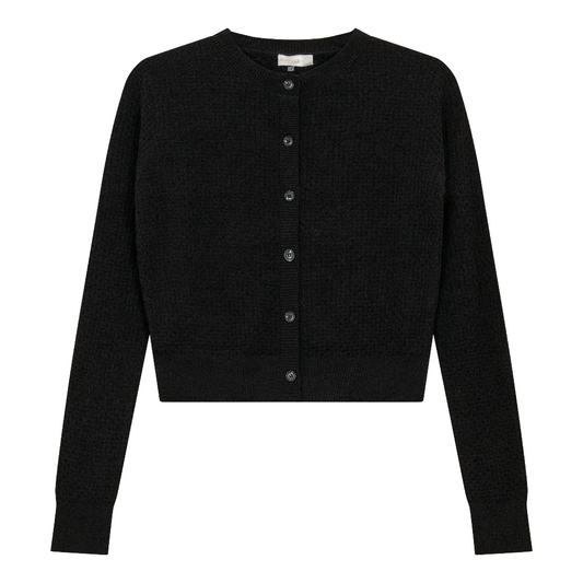 Textured Knit Crop Cardigan Black