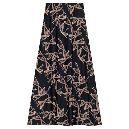 Woven Printed Maxi Skirt Black Coffee