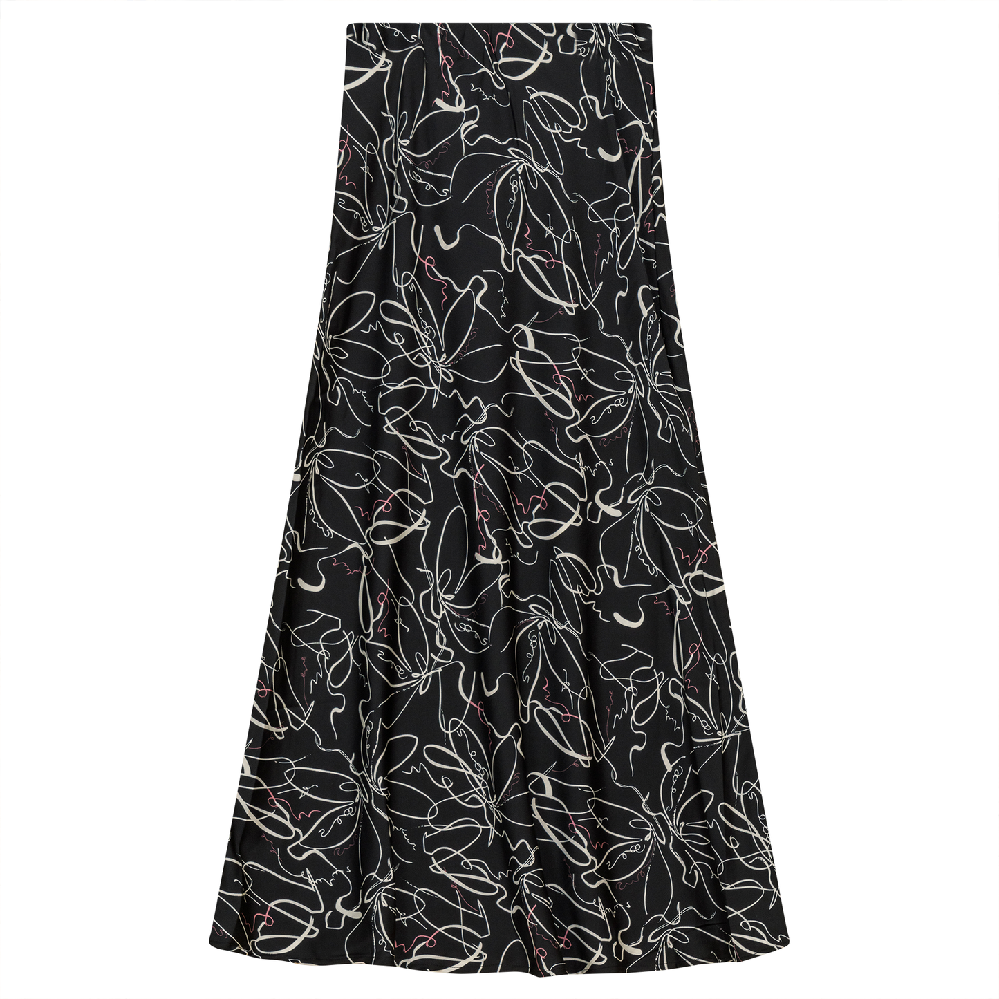 Woven Printed Maxi Skirt Black White Pink