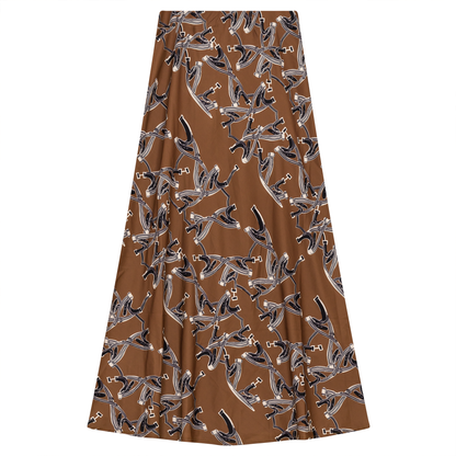 Woven Printed Maxi Skirt Camel Cream