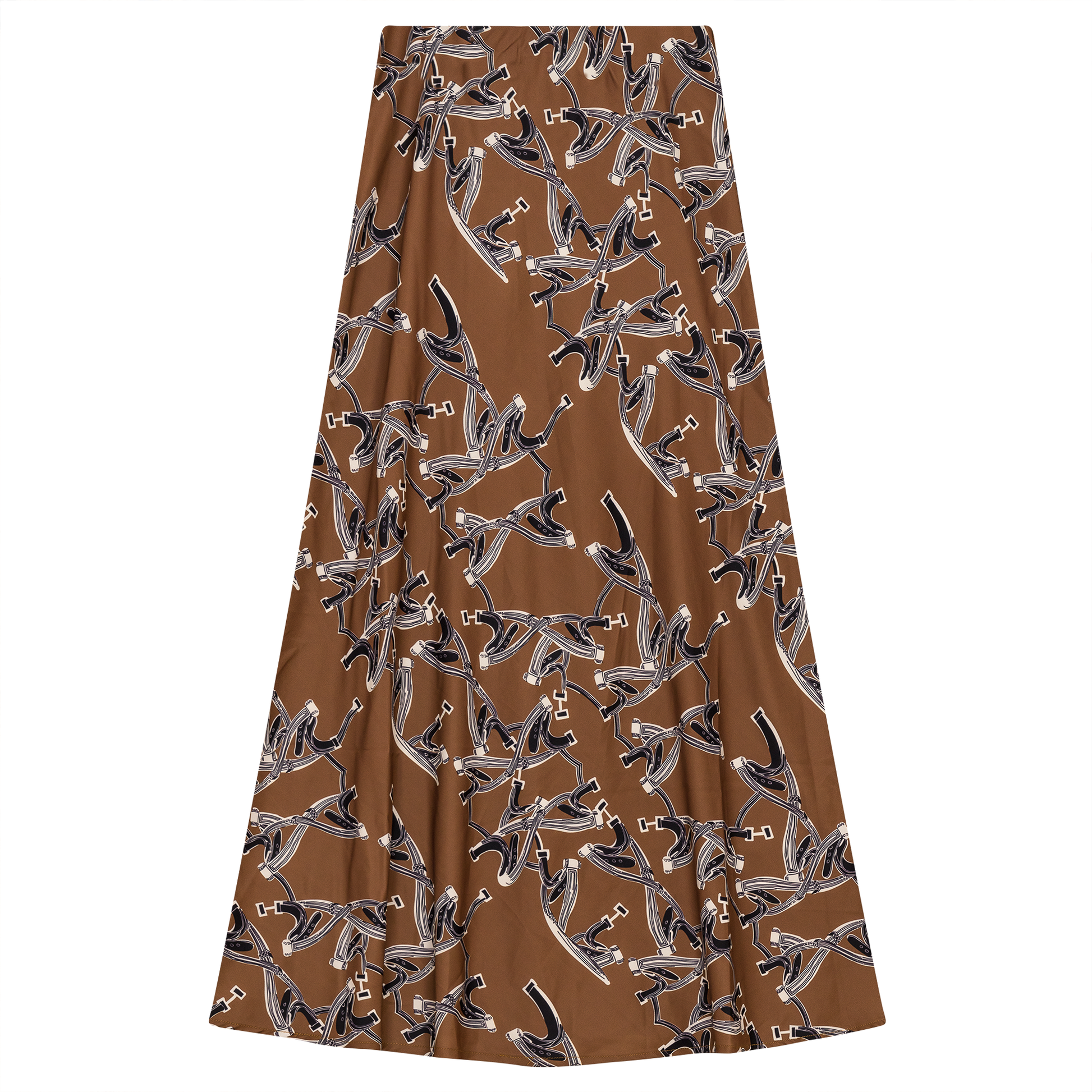 Woven Printed Maxi Skirt Camel Cream