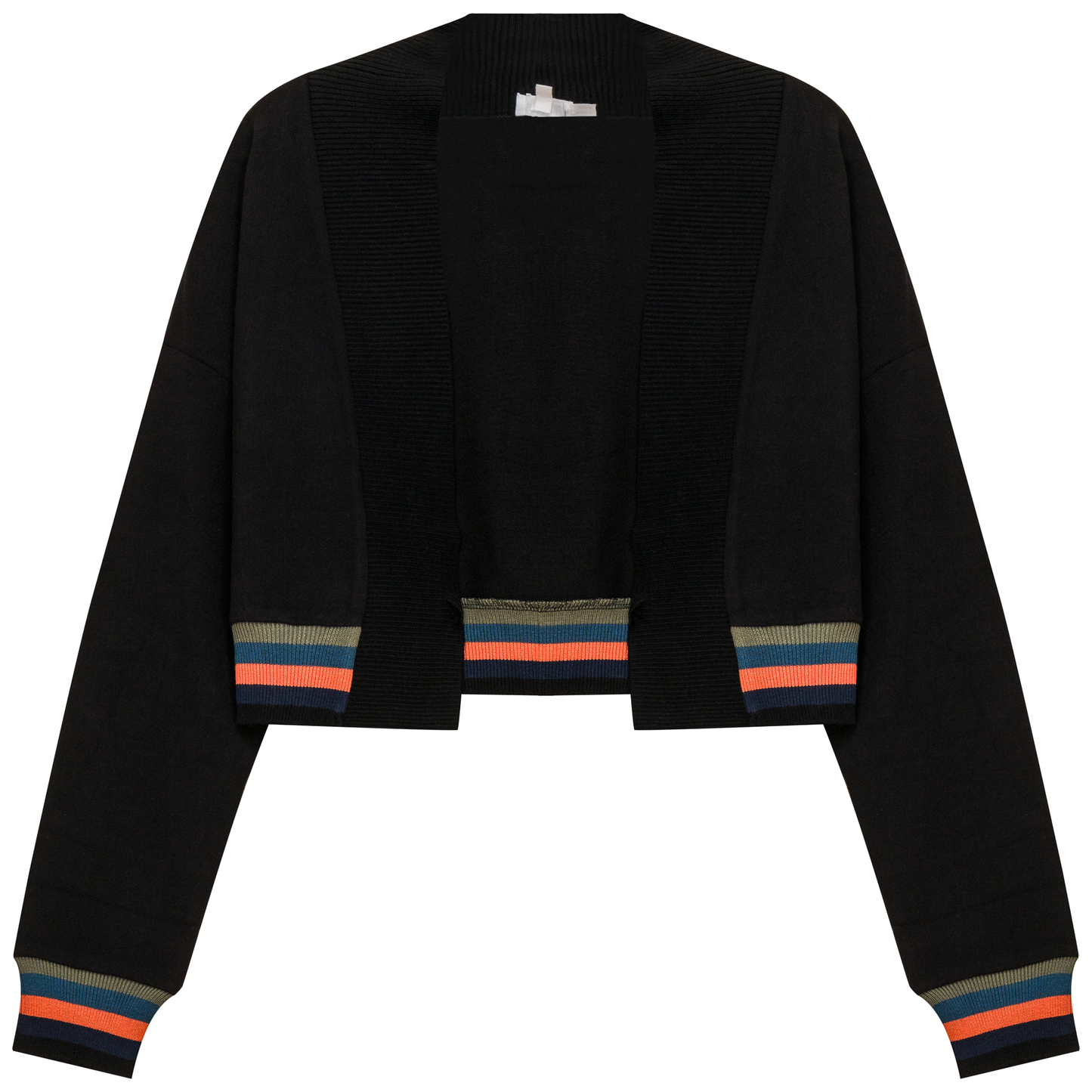 Striped Trim Crop Cardigan Black
