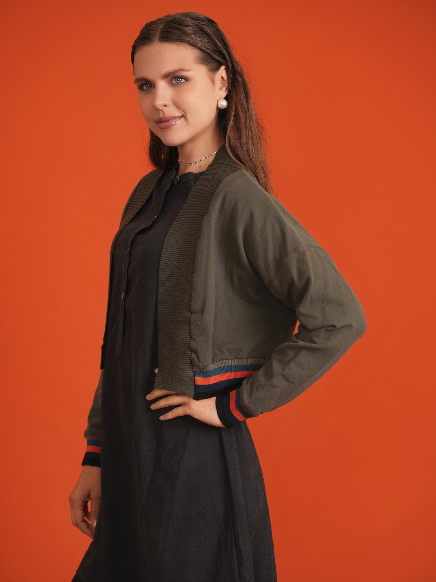 Striped Trim Crop Cardigan