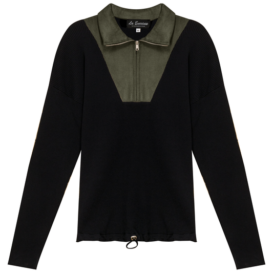 Maternity Ribbed Knit Zipper Bungee Sweater