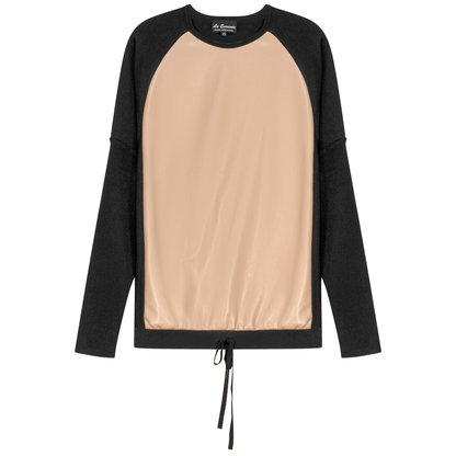 Maternity Knit Leather Combo Top Black Oatmeal