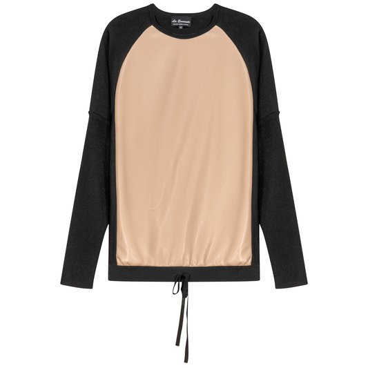 Maternity Knit Leather Combo Top Black Oatmeal