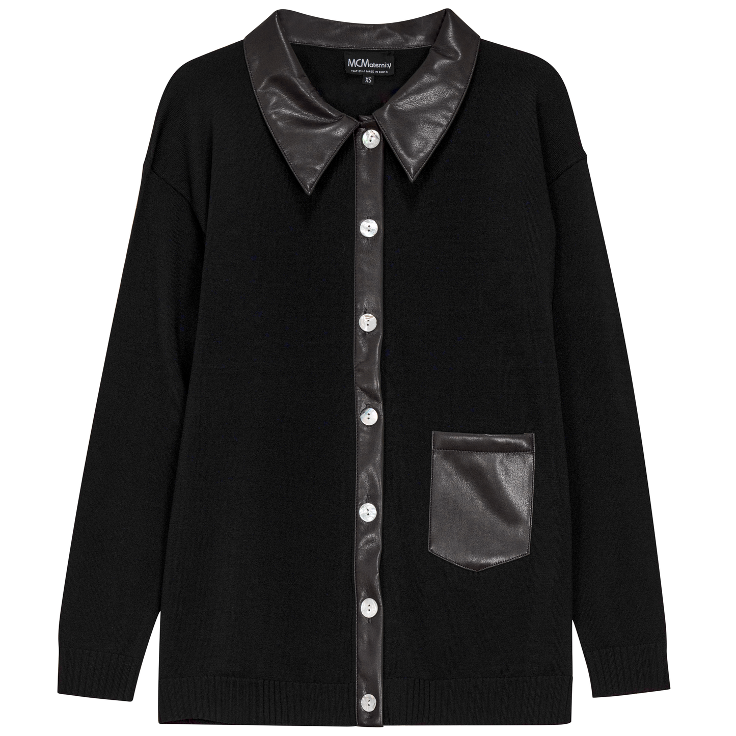 Maternity Knit Leather Combo Cardigan