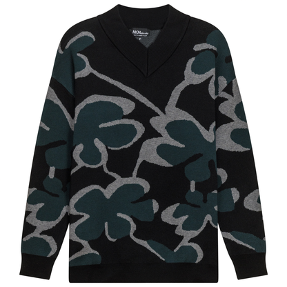 Maternity V Neck Floral Printed Sweater Black Deep Teal