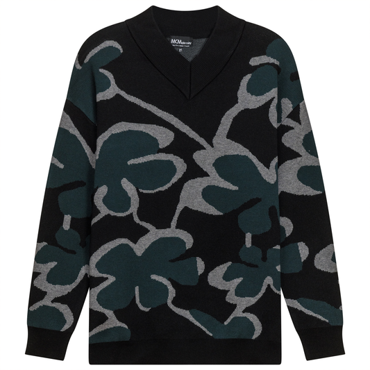 Maternity V Neck Floral Printed Sweater Black Deep Teal