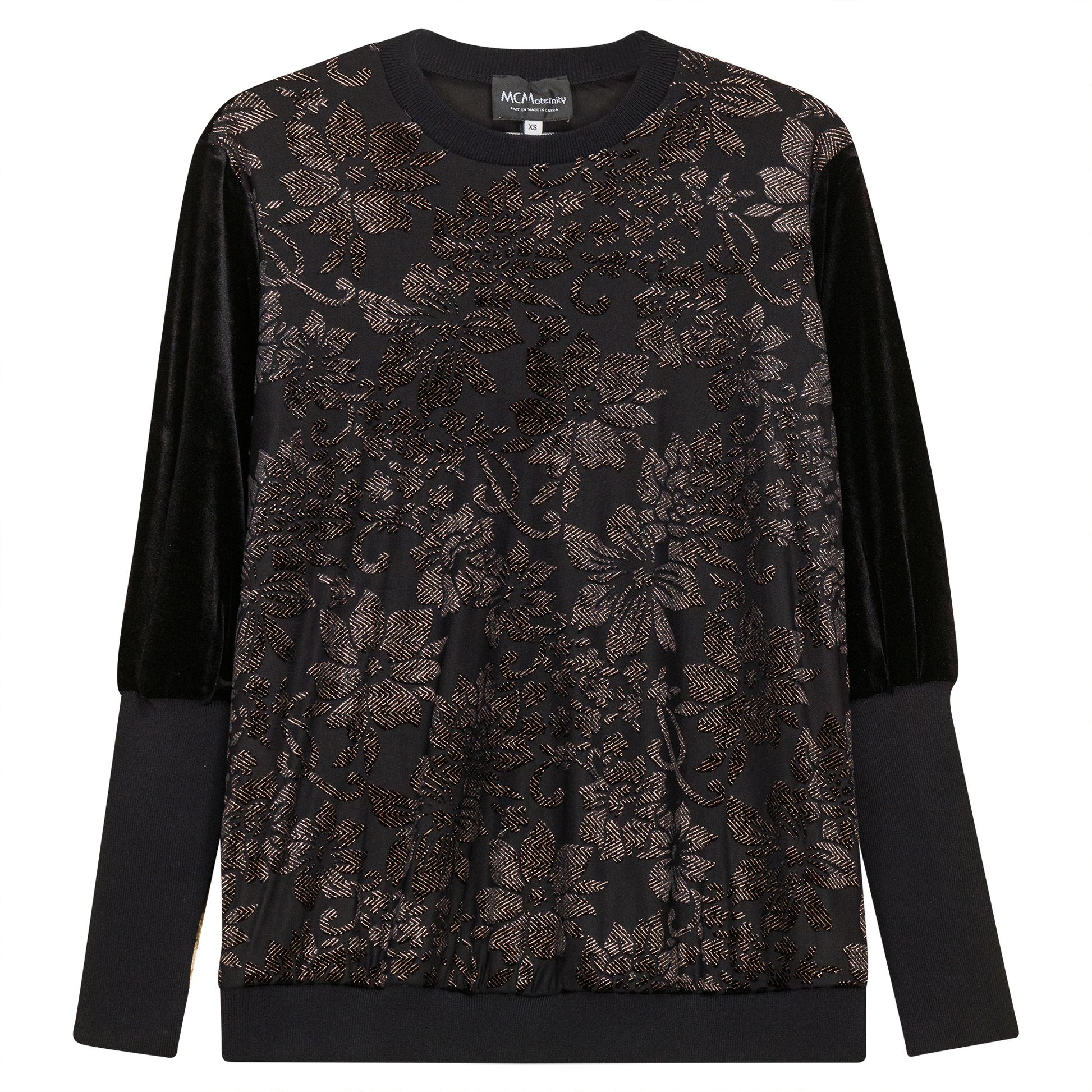 Maternity Burnout Velour Top Black