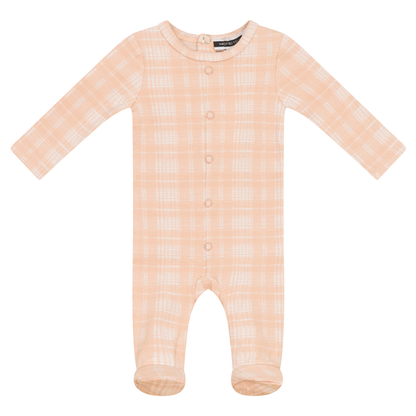 Brushed Rib Plaid Onesie Light Pink