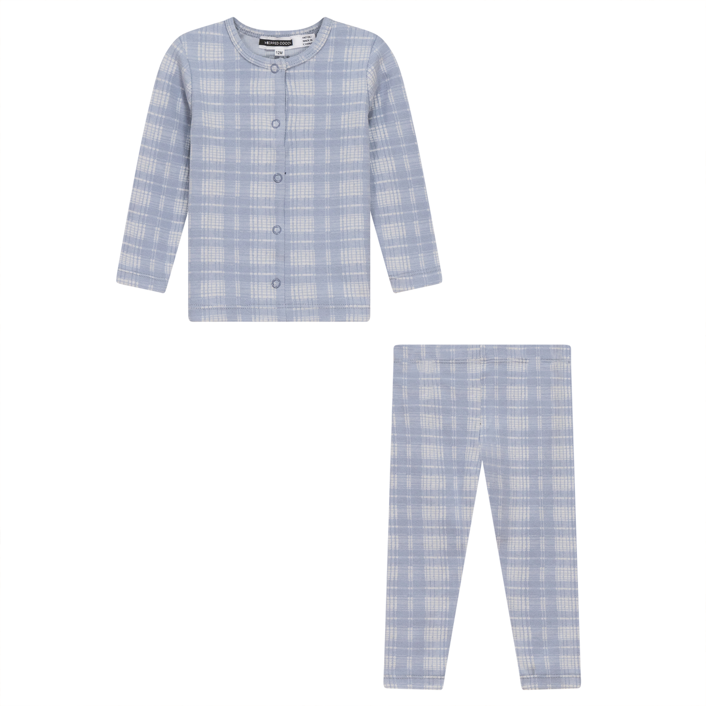 Brushed Rib Plaid 2Pc Set Blue