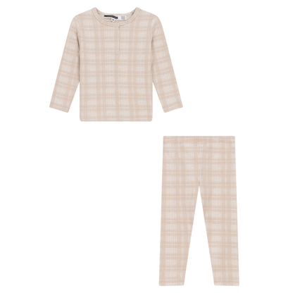 Brushed Rib Plaid 2Pc Set Taupe